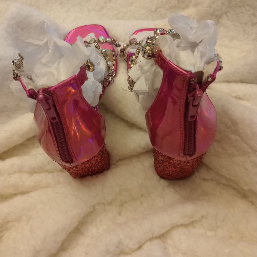 Betsey Johnson Astrid Pink Jeweled T-Strap Block Heel Sandals - Picture 6 of 10